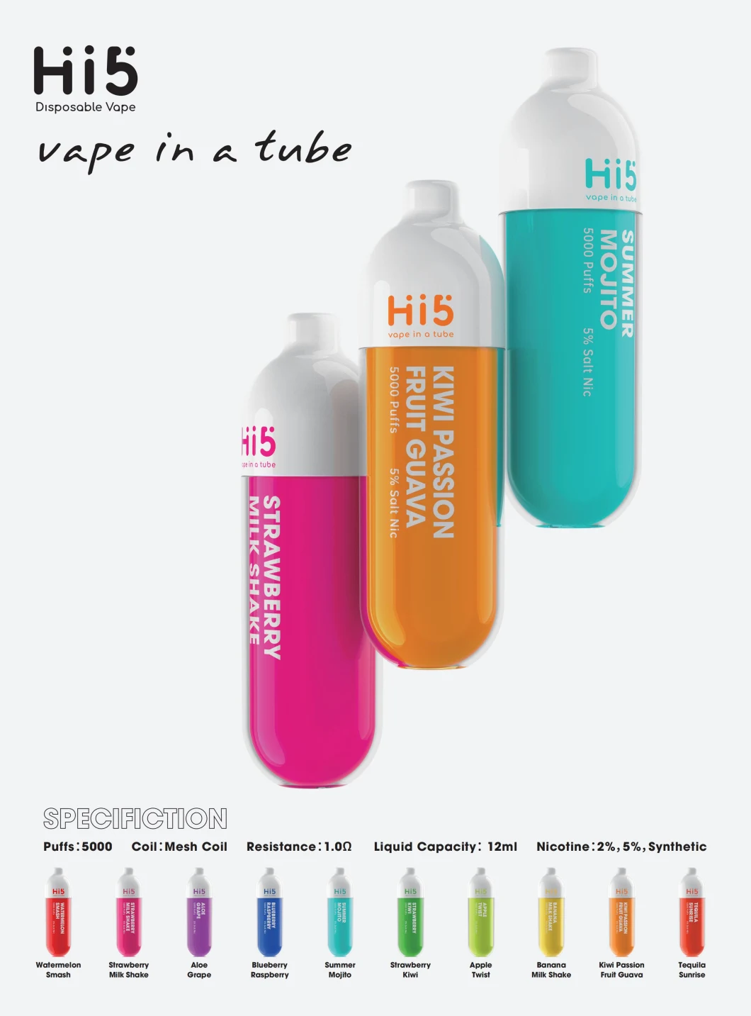 Hi5 Tube Beast Disposable Vape 5000puffs Vape in a Bottle